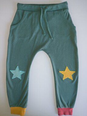 Little Green Radicals ORGANIC Star Knee Patch Joggers 6 7 122 Teal NoSeam Crotch